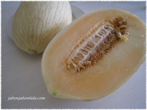 Melon blanco Portoalto, uno de los productos ecologicos de mi huerta organica o jardin comestible. Agricultura ecologica para hacer jabones naturales.